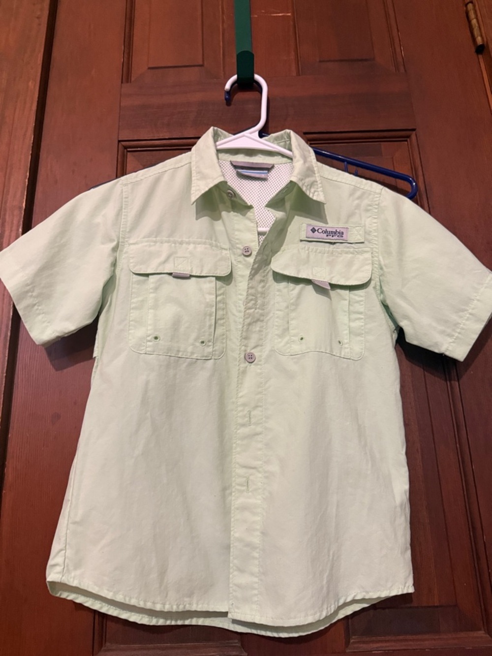 Columbia PFG Short Sleeve Button-Down Shirt - Pale Green